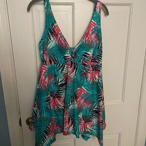 Ocean Dreams Teal and Pink Tropical one piece swimsuit